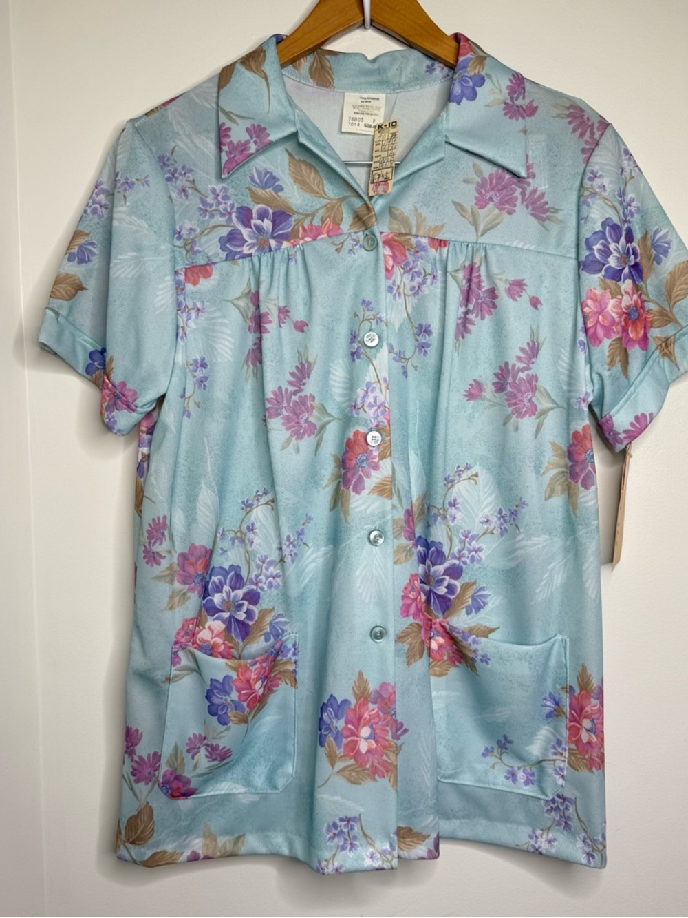 Vintage Deadstock 70s Shirt Jac Floral Pockets Button Up Size 40 (Modern 16-18)